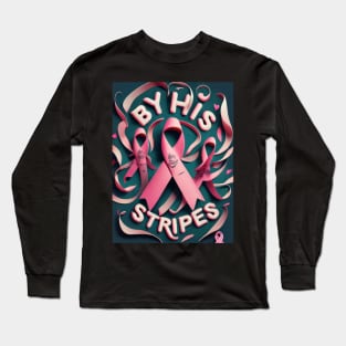 By His Stripes Pink Ribbons in Pink Cute Fonts Long Sleeve T-Shirt